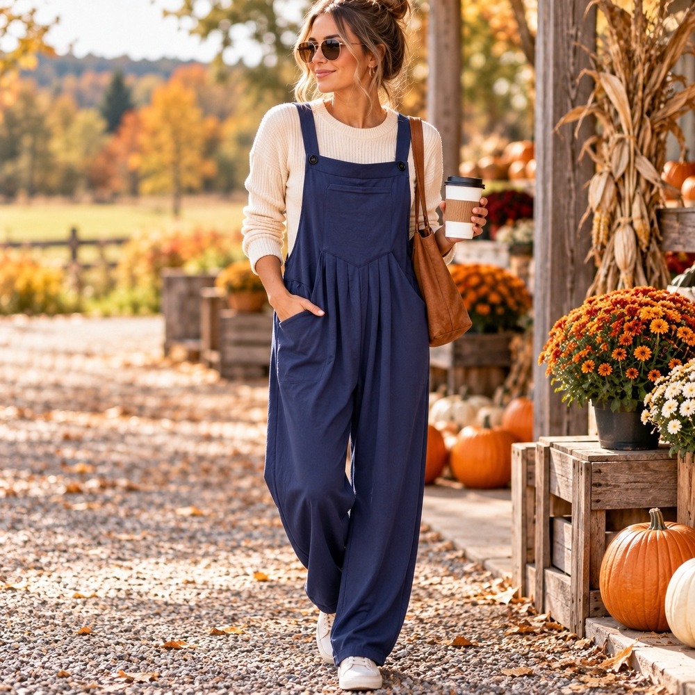 Halara Knit Wide Leg Overalls Navy Blue Pleated Pockets XL NWT Farmhouse Cottage
